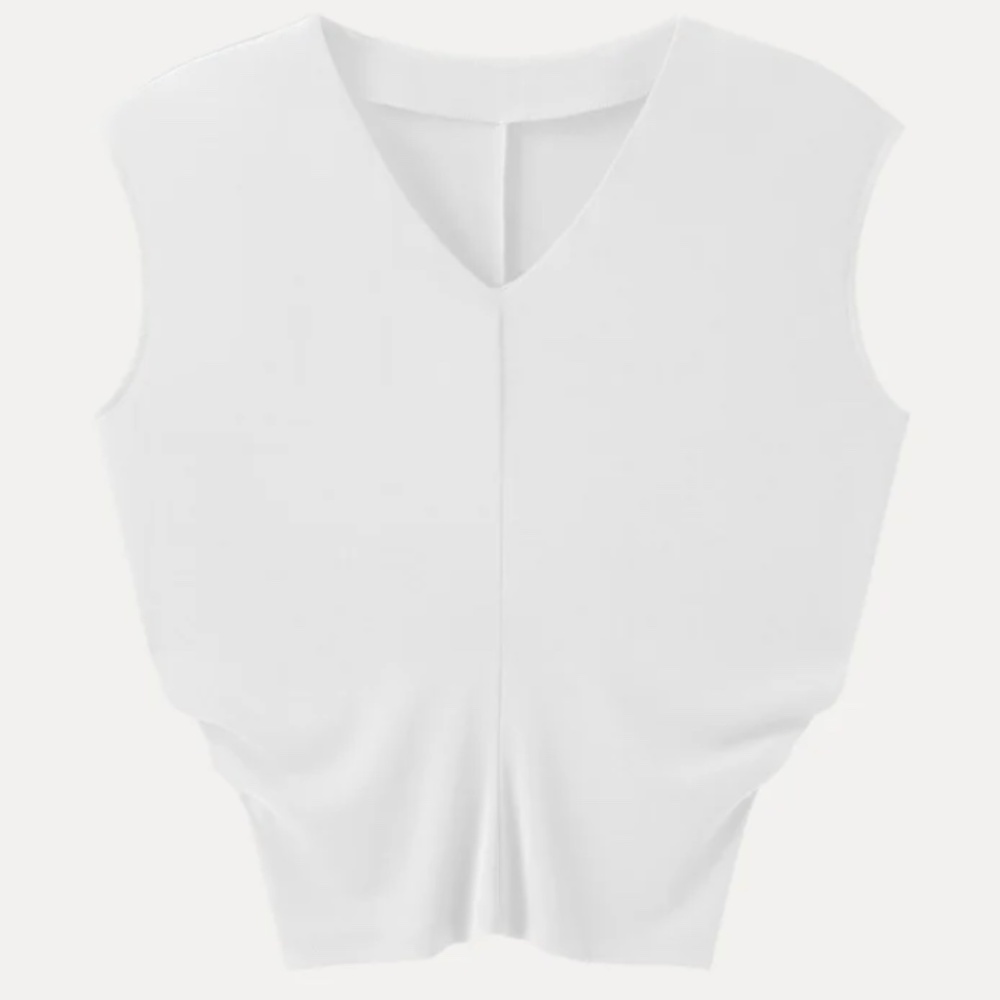 OGL White Sleeveless V-Neck Knit Top